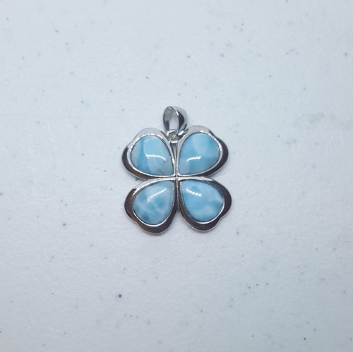 Blue Clover Leaf Larimar sterling silver pendant