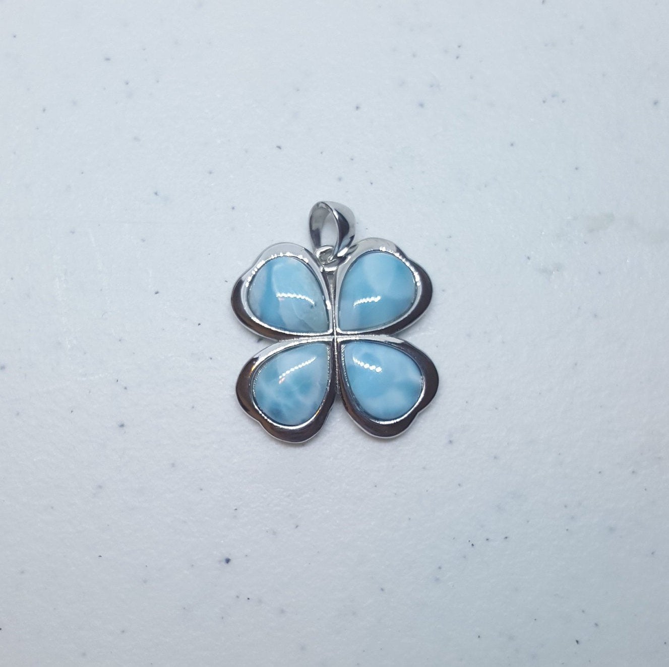 Blue Clover Leaf Larimar sterling silver pendant