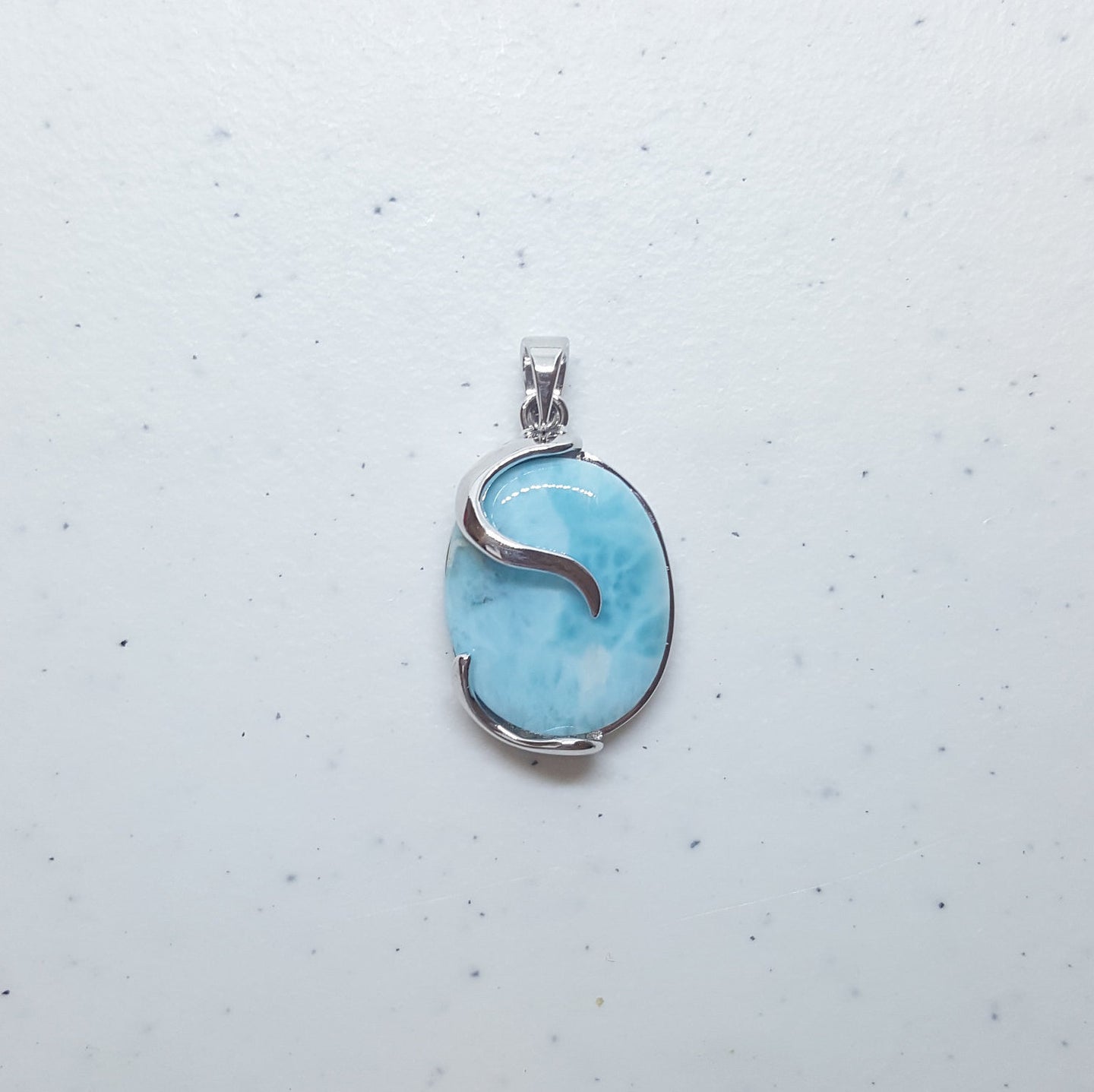 Dragon Egg Blue Larimar sterling silver pendant