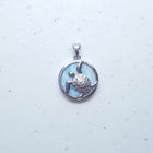 Baby Turtle clover leaf Blue Larimar sterling silver pendant