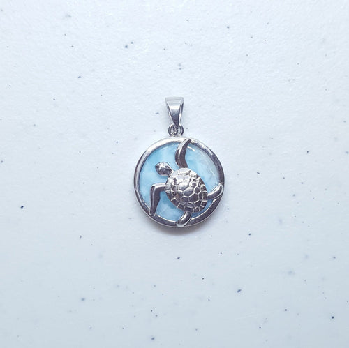 Baby Turtle clover leaf Blue Larimar sterling silver pendant