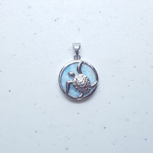 Baby Turtle clover leaf Blue Larimar sterling silver pendant