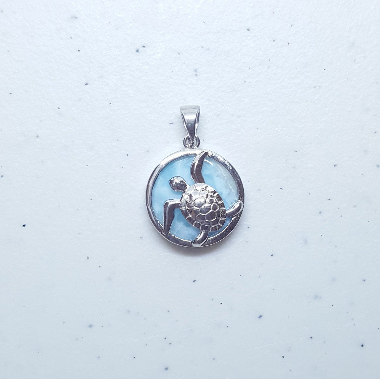 Baby Turtle clover leaf Blue Larimar sterling silver pendant