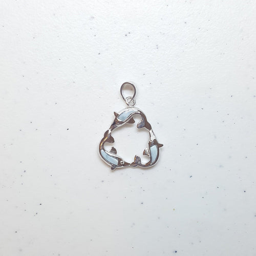 Baby Dolphins Blue Larimar triangle shape sterling silver pendant