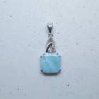 12 mm Blue Larimar square shape ellipse CZ sterling silver pendant necklace