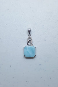 12 mm Blue Larimar square shape ellipse CZ sterling silver pendant necklace