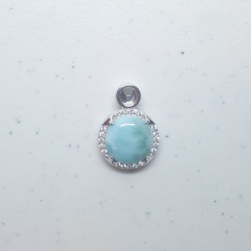 13 mm round Blue Larimar with CZ sterling silver pendant necklace