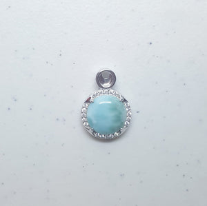 13 mm round Blue Larimar with CZ sterling silver pendant necklace