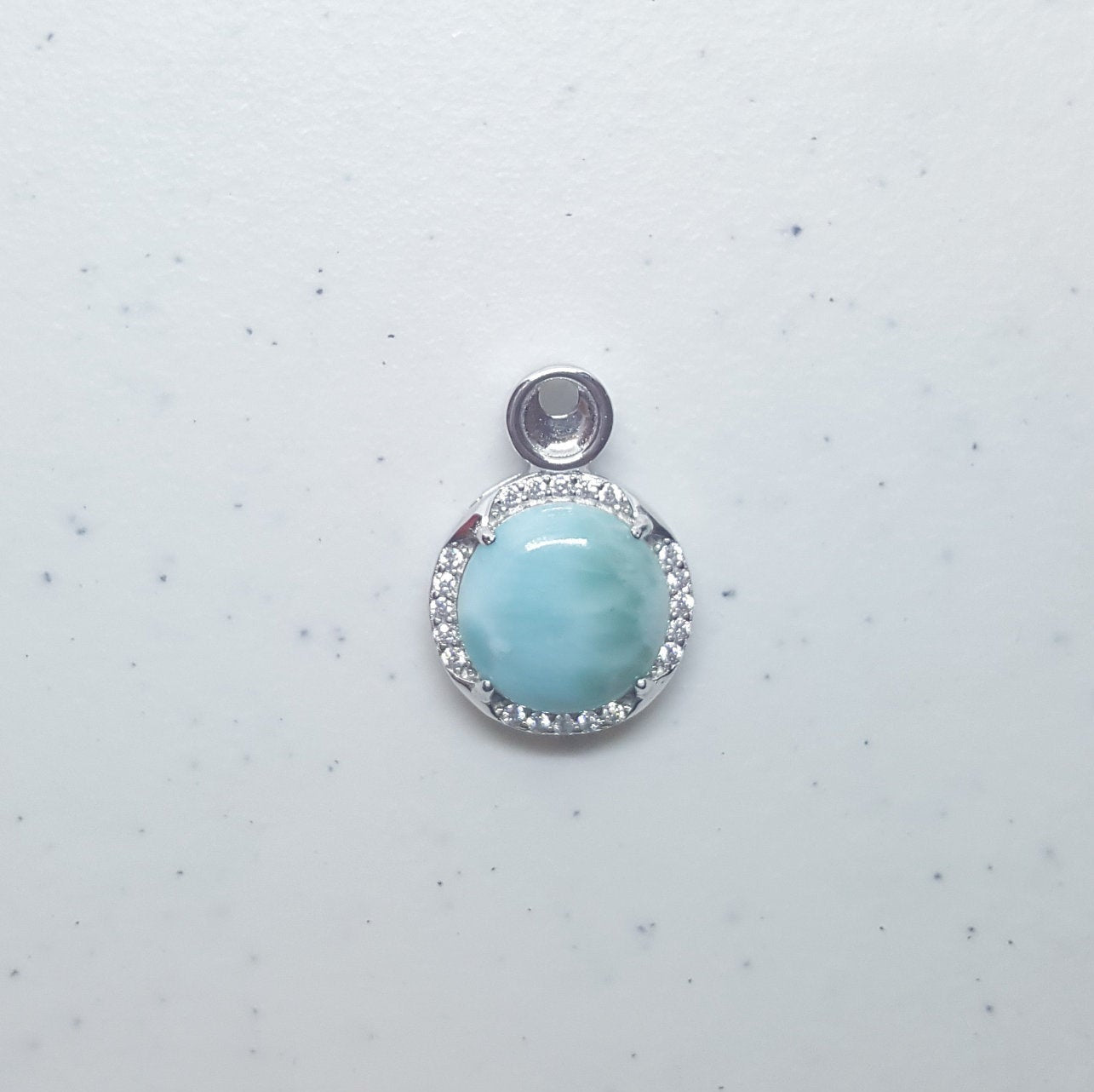 13 mm round Blue Larimar with CZ sterling silver pendant necklace