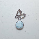 Butterfly on the Moon Blue Larimar round shape sterling silver pendant necklace