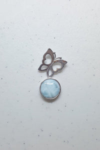 Butterfly on the Moon Blue Larimar round shape sterling silver pendant necklace