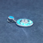 Round 4 pedals Flower Blue Fire Opal CZ sterling silver pendant necklace