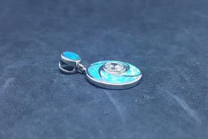 Round 4 pedals Flower Blue Fire Opal CZ sterling silver pendant necklace