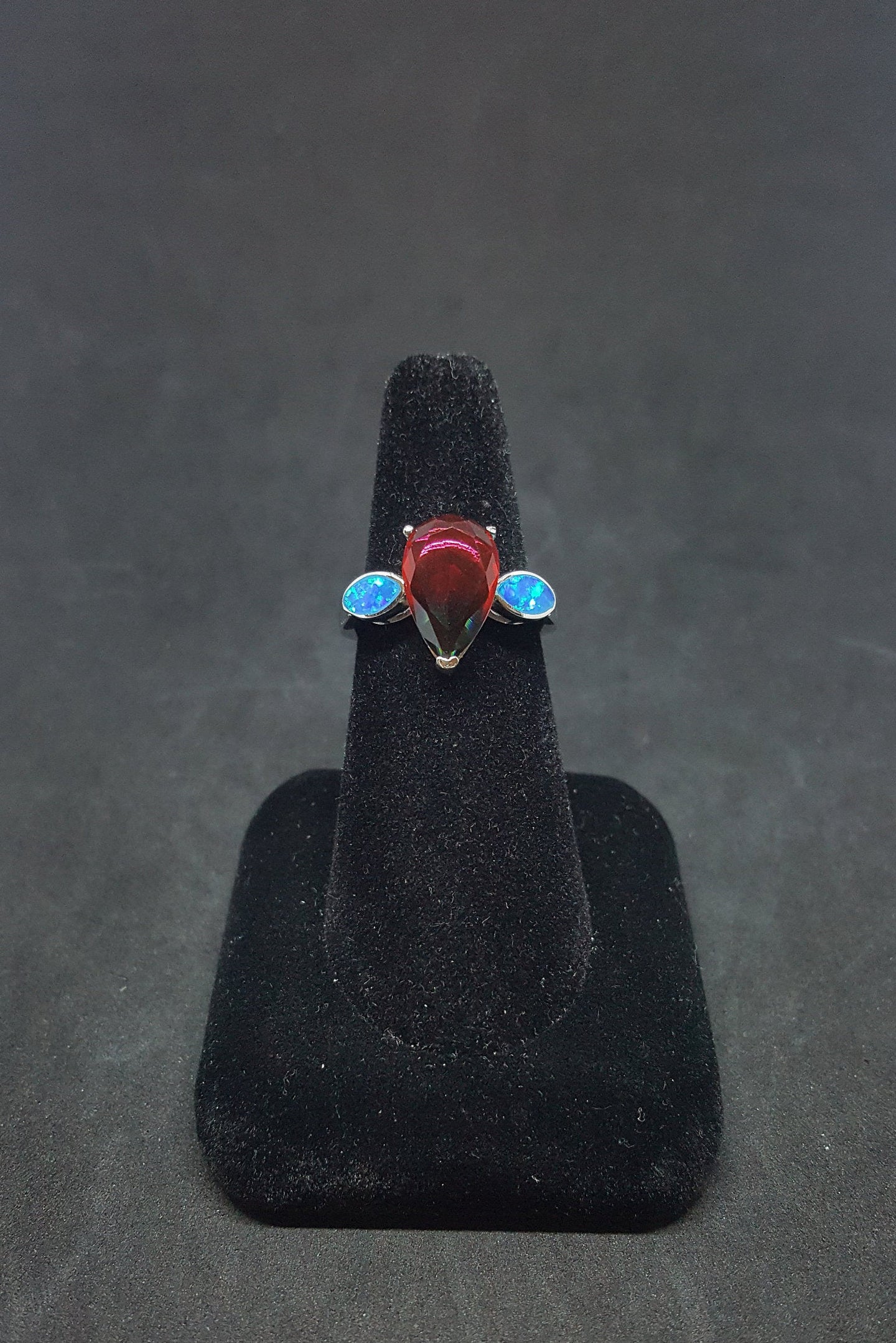 Size 9 - Blue Fire Opal micro CZ Tourmaline Diamond shape sterling silver ring