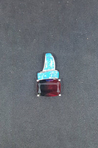 Hat Blue Fire Opal Tourmaline rectangle shape sterling silver pendant necklace