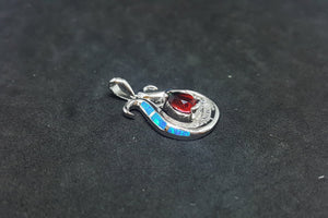 Octopus Blue Fire Opal micro CZ Garnet teardrop shape sterling silver pendant necklace