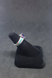 Size 7 1/2 - Blue Fire Opal micro CZ Amethyst Heart shape Royal style sterling silver ring