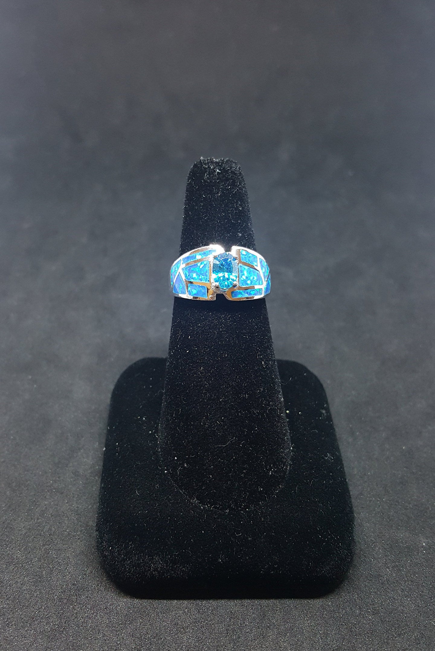 Size 8 1/2 - Blue Fire Opal Topaz Oval Shape Sterling Silver ring