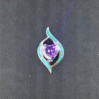 Little Heart Blue Fire Opal Amethyst ellipse shape overall sterling silver pendant necklace