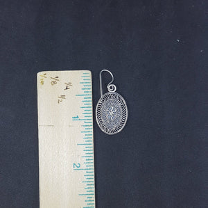 Ancient pattern Oval White Fire Opal sterling silver dangle earrings