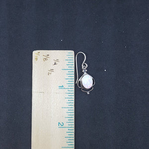 Jar shape Oval White Fire Opal sterling silver dangle earrings