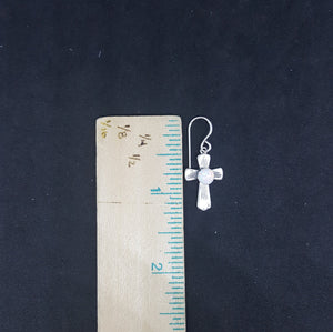 Simple Cross 5 mm round White Fire Opal sterling silver dangle earrings