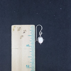 Small Oval White Fire Opal dots on round shape sterling silver dangle earrings