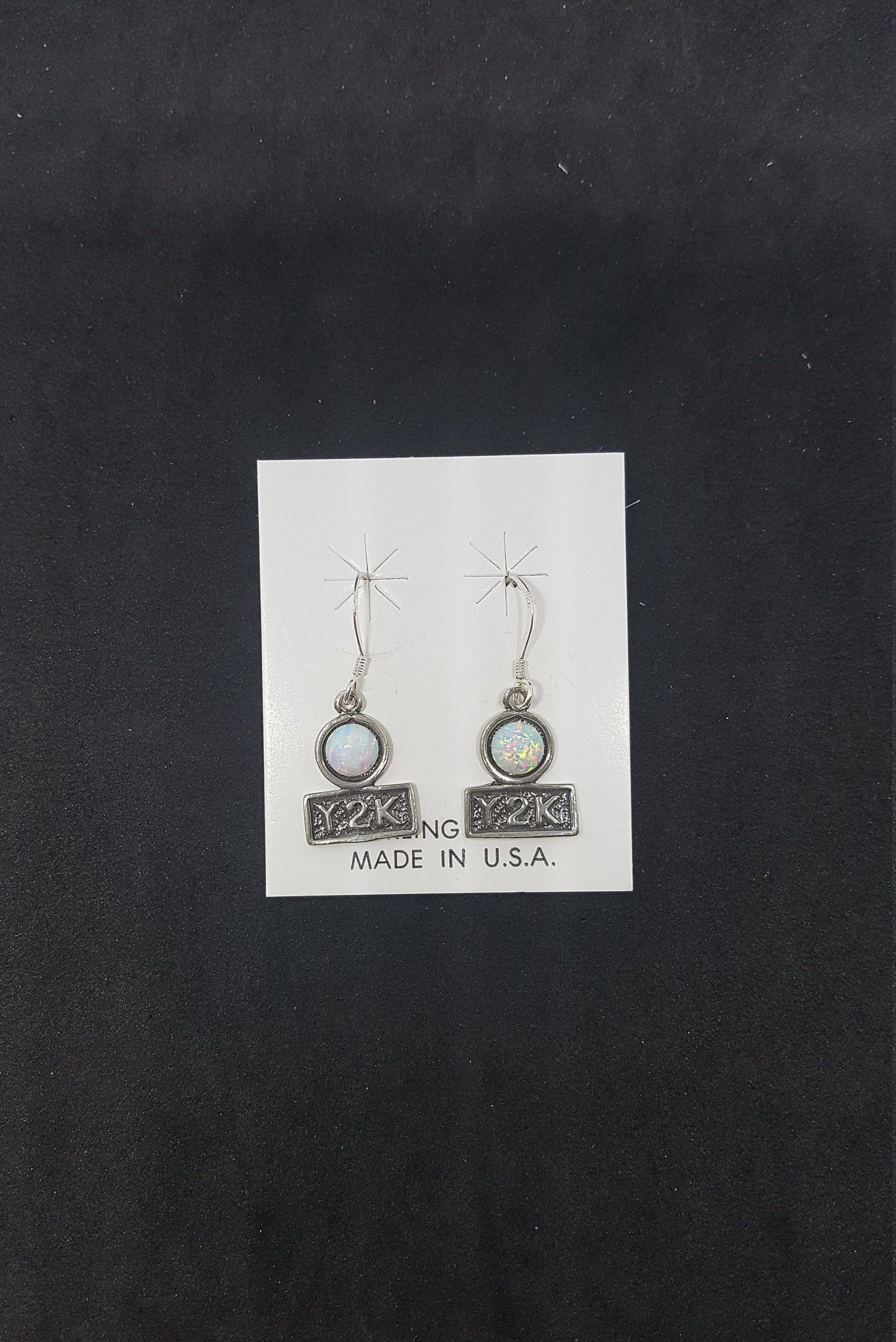 Y2K 6 mm round Fire Opal sterling silver dangle earrings