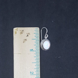 Dot design Oval White Fire Opal sterling silver dangle earrings