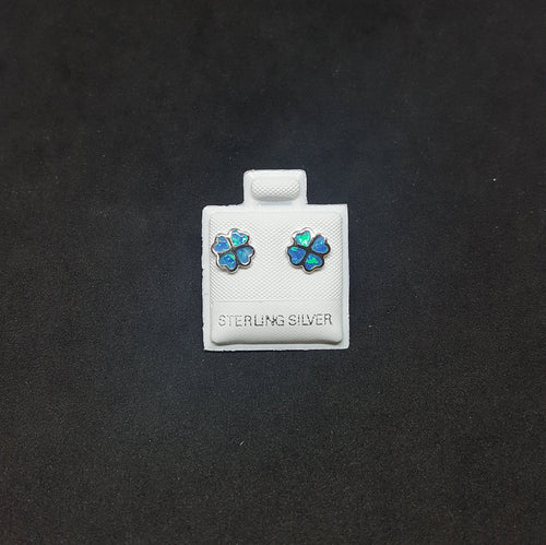Clover Leaf Blue Fire Opal sterling silver post earrings