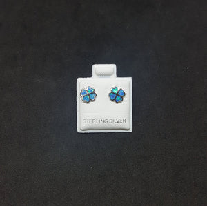 Clover Leaf Blue Fire Opal sterling silver post earrings
