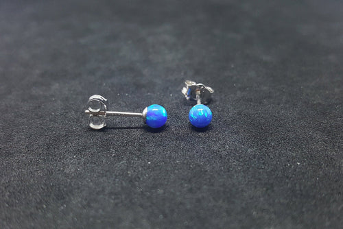 4 mm Sphere Blue Fire Opal sterling silver post earrings