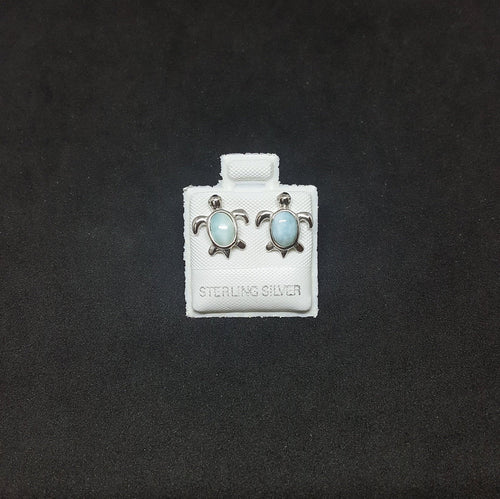Baby Turtle Oval Larimar sterling silver post earrings