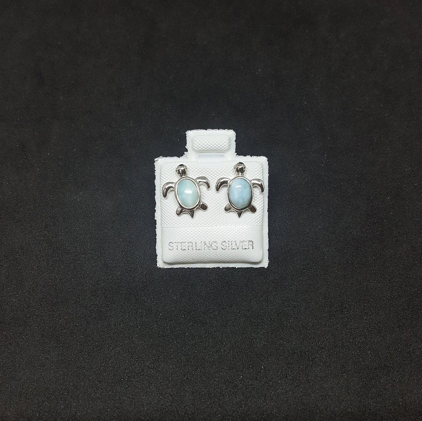 Baby Turtle Oval Larimar sterling silver post earrings