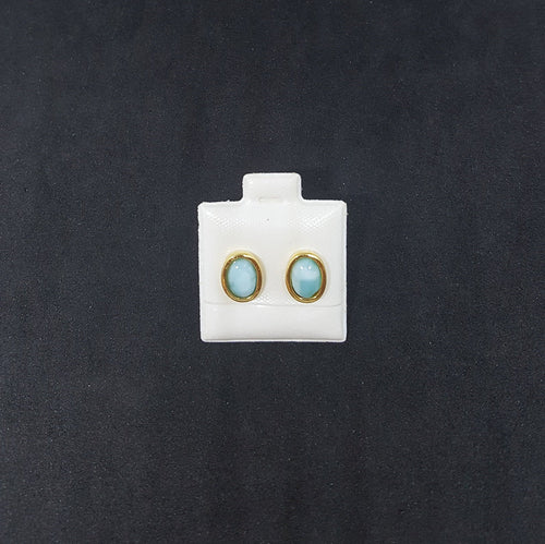 5x7mm Oval gold plated Blue Larimar  post earrings