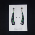Southwest Galaxy scene with stars and cosmic inlay multi-gemstones long thin sterling silver post earrings
