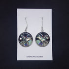 Southwest City with Galaxy scene, cosmic, stars, the Sun, and Native eagle inlay multi-stones round shape sterling silver dangle earrings