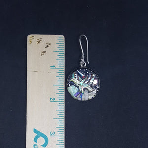 Southwest City with Galaxy scene, cosmic, stars, the Sun, and Native eagle inlay multi-stones round shape sterling silver dangle earrings