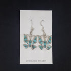 Native Butterfly inlay Turquoise White Fire Opal sterling silver dangle earrings