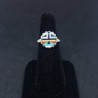 Navajo Zuni Sunface Inlay Mother of Pearl Turquoise Black Onyx Spiny Oyster White Fire Opal sterling silver ring size 8 - Vintage