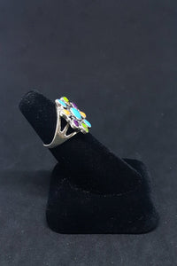 Simple Colorful Cluster Turquoise Green Turquoise Purple Turquoise Spiny Oyster sterling silver ring size 6 1/2 - Vintage