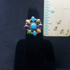 Simple Colorful Cluster Turquoise Green Turquoise Purple Turquoise Spiny Oyster sterling silver ring size 6 1/2 - Vintage