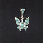 Native Butterfly inlay Turquoise White Fire Opal sterling silver pendant