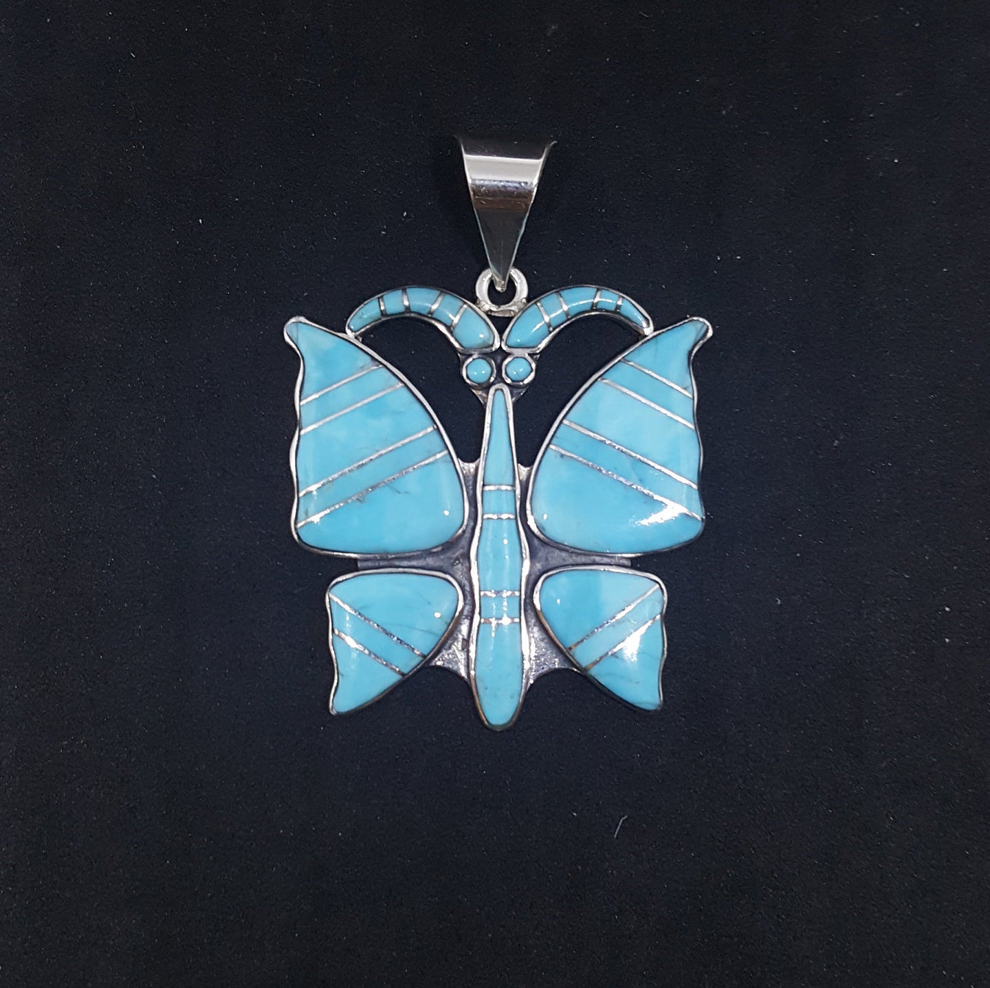Large Native butterfly Turquoise sterling silver pendant - Vintage