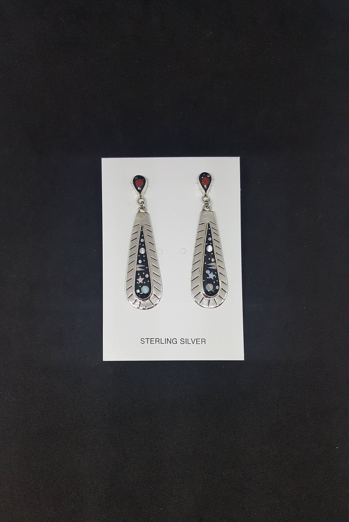 Galaxy Native Feathers Micro-inlay multi-stone teardrop shape sterling silver stud earrings