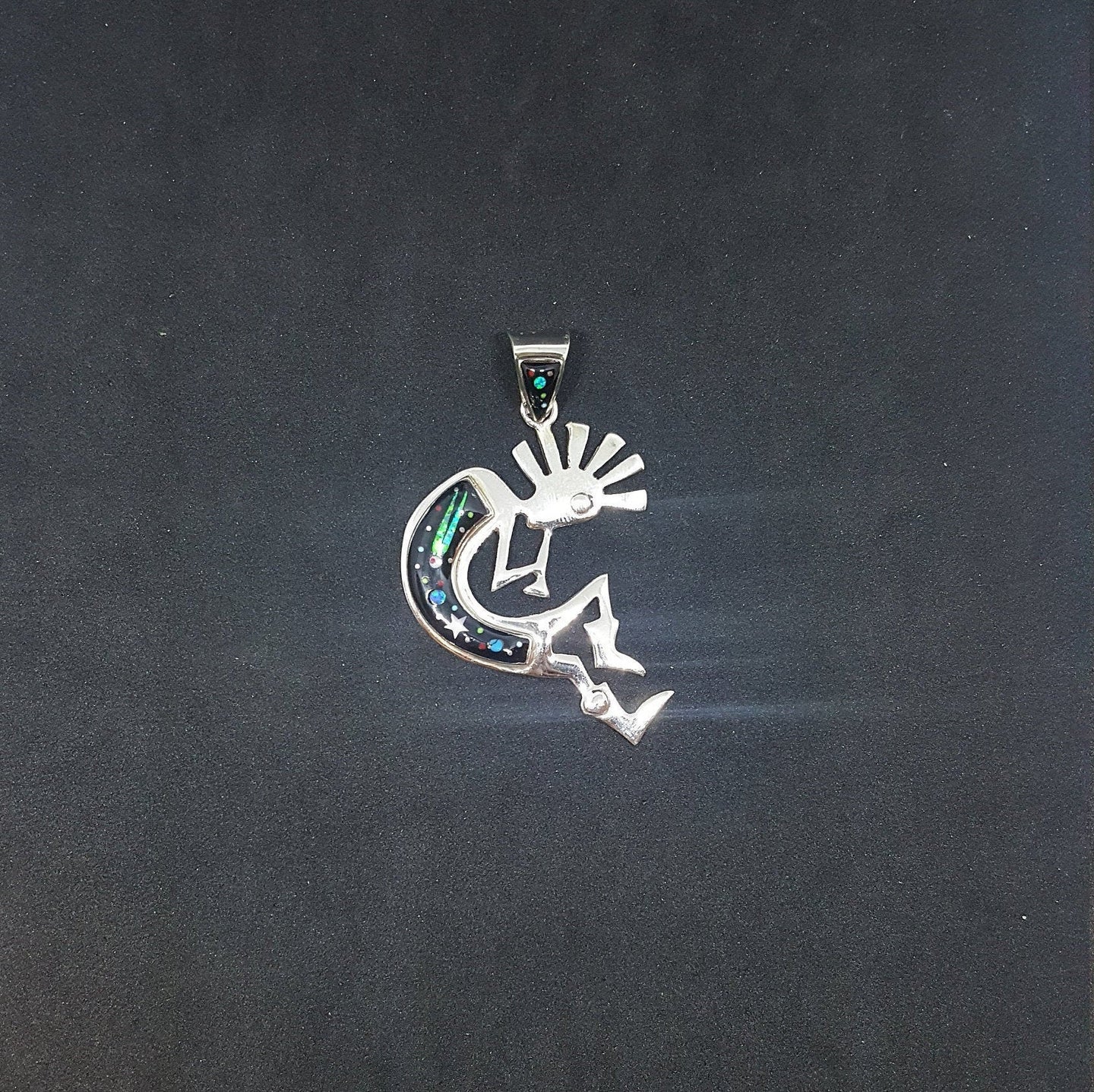 Galaxy Kokopelli Micro-inlay multi-stone sterling silver dangle earrings pendant necklace