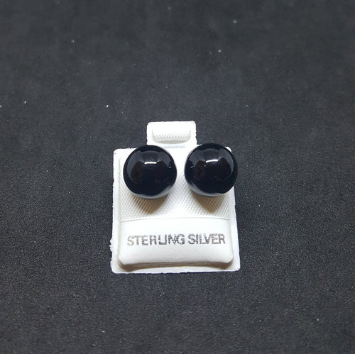 10 mm Sphere Black Onyx sterling silver stud earrings