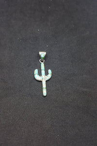 Cactus Kingman Turquoise Blue Fire Opal sterling silver pendant necklace
