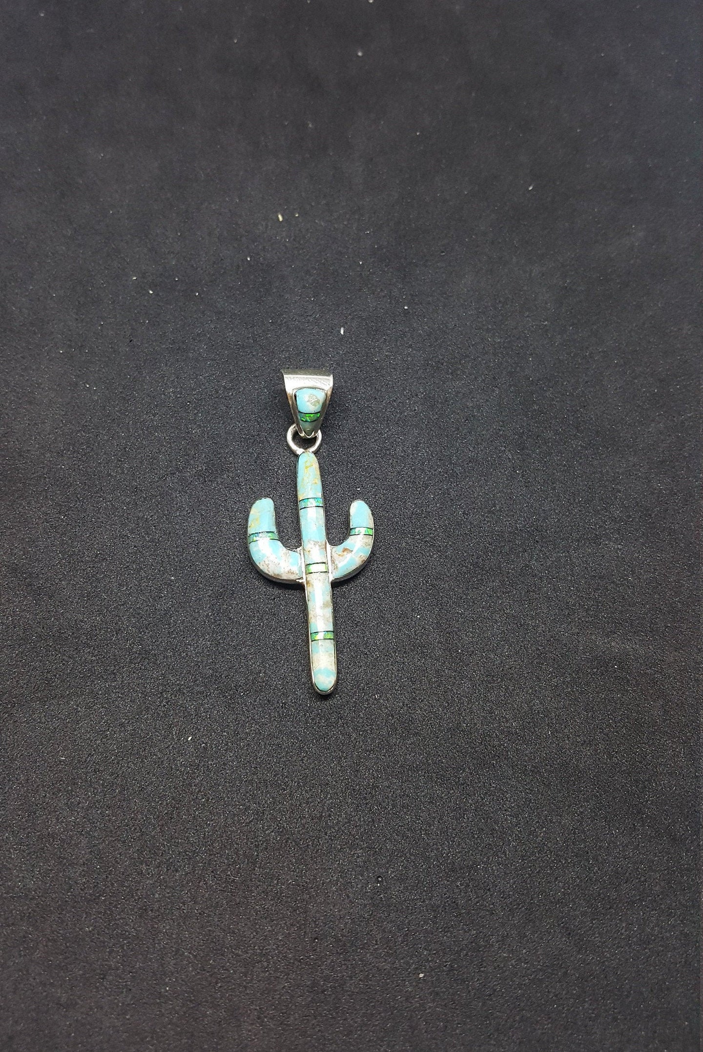 Cactus Kingman Turquoise Blue Fire Opal sterling silver pendant necklace