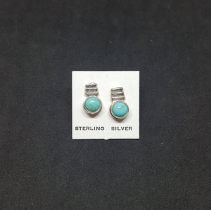 Native Medal 5 mm round Kingman Turquoise sterling silver stud earrings